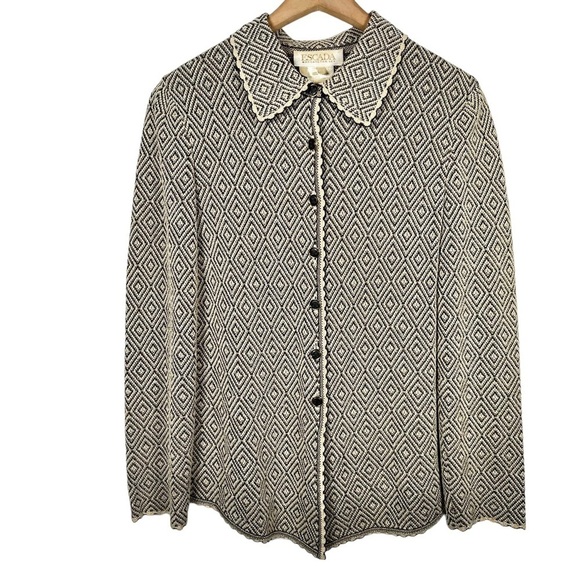 ESCADA Vintage Scalloped Metallic Wool Blend Cardigan Jacket - Picture 1 of 12